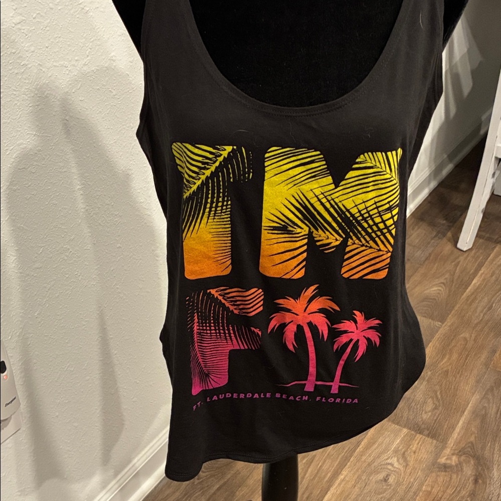 Next Level Apparel Black Tank Top with Tropical Print